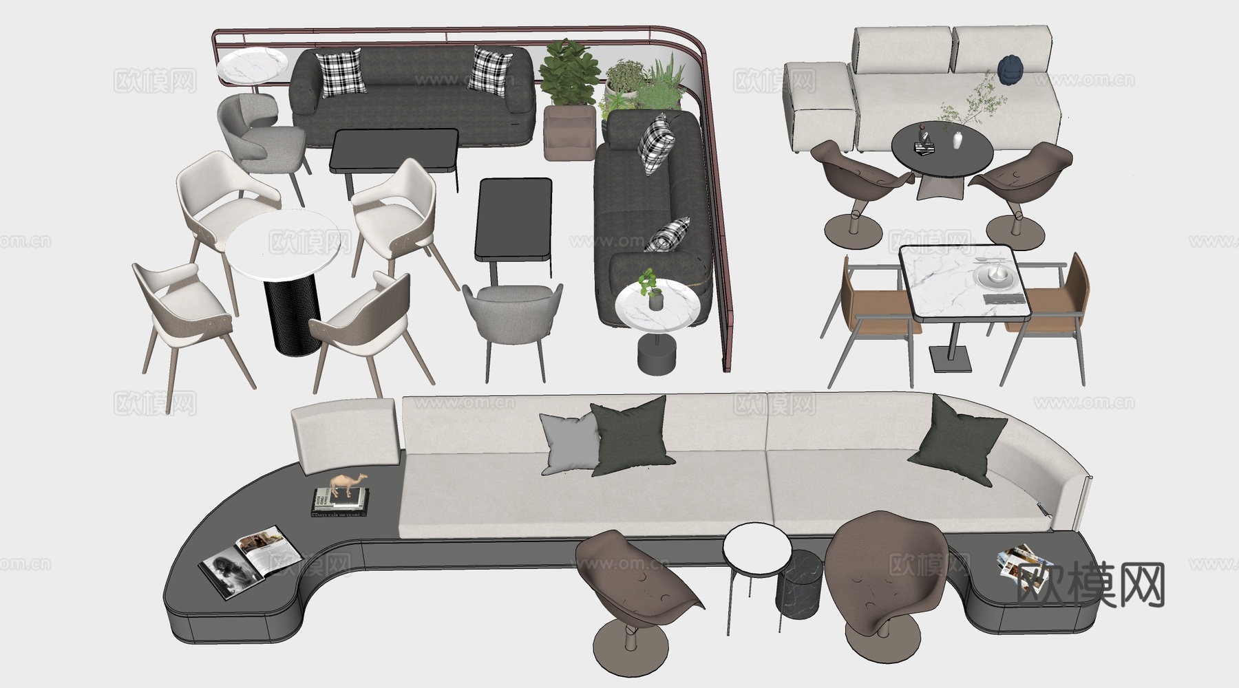 现代咖啡厅桌椅 甜品店桌椅 休闲沙发 餐饮桌椅su模型