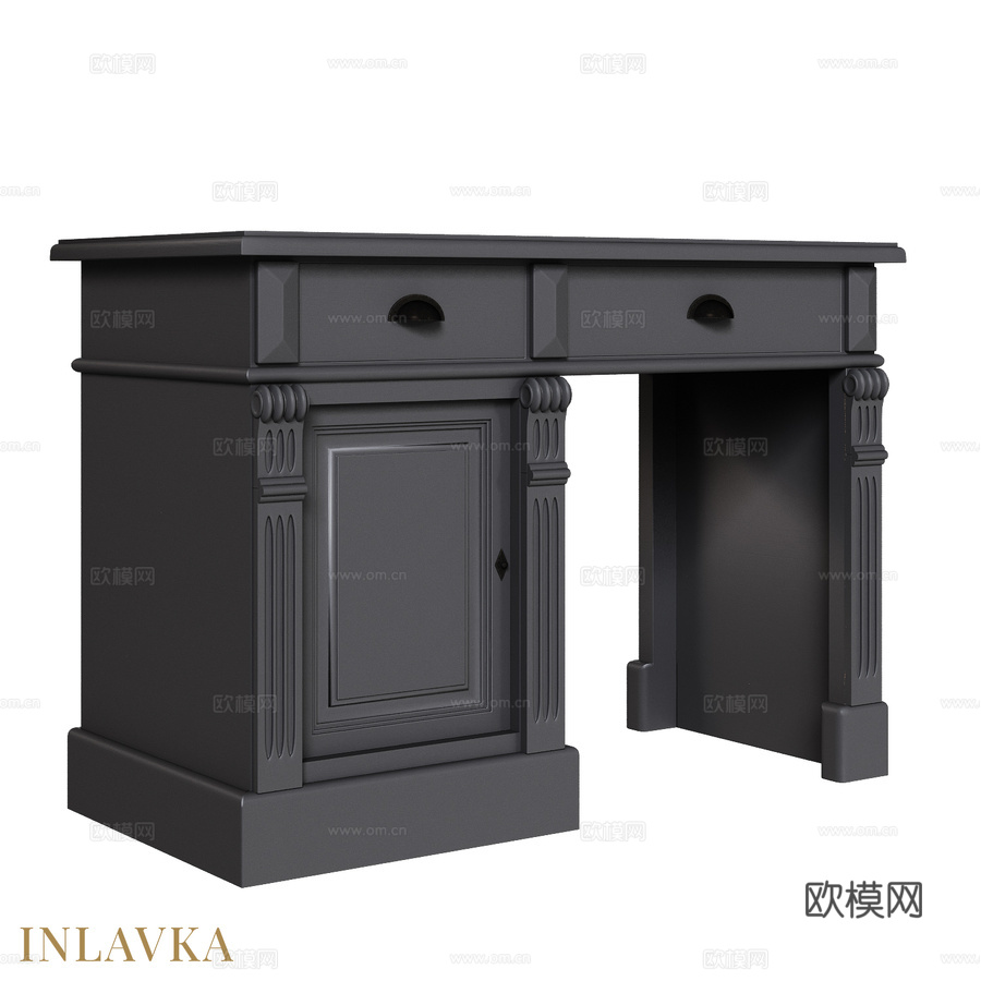 经典风格OM书桌，右侧带柜3d模型下载