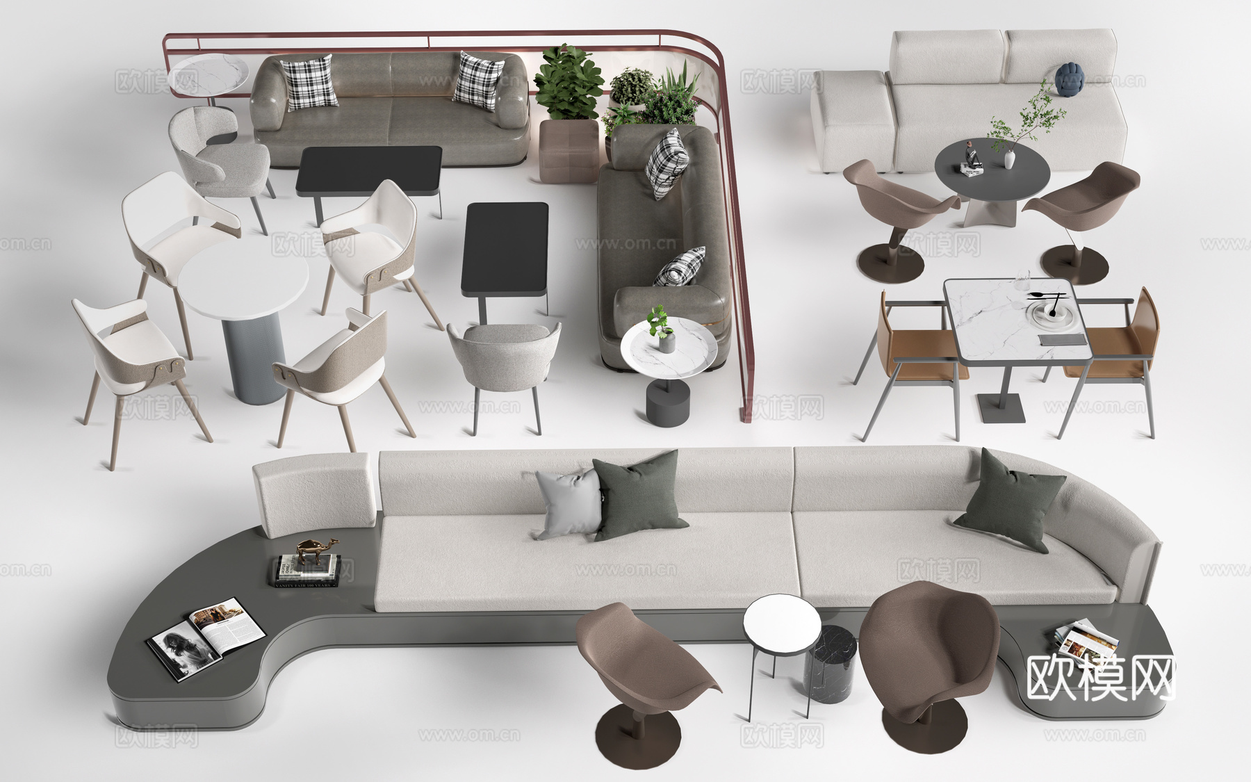 现代咖啡厅桌椅 甜品店桌椅 休闲沙发 餐饮桌椅su模型