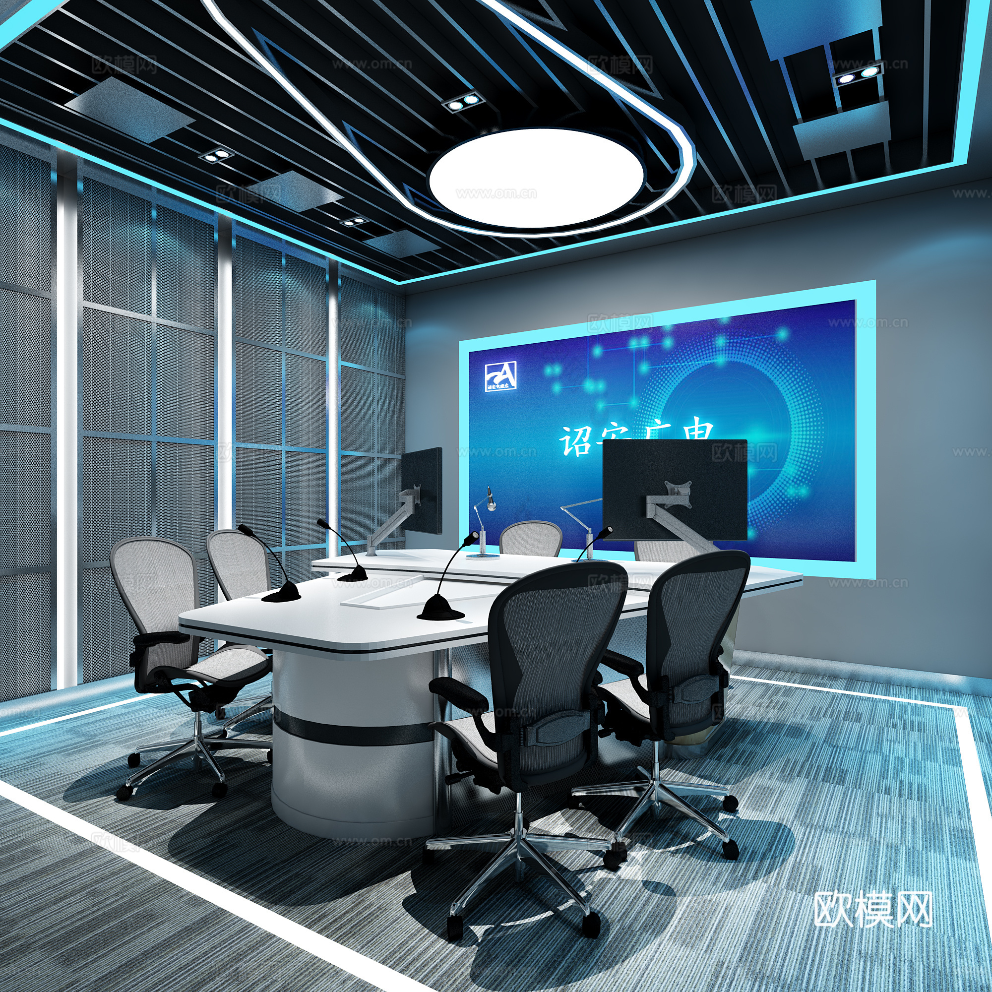 现代电视台直播间3d模型下载（渲染图1）