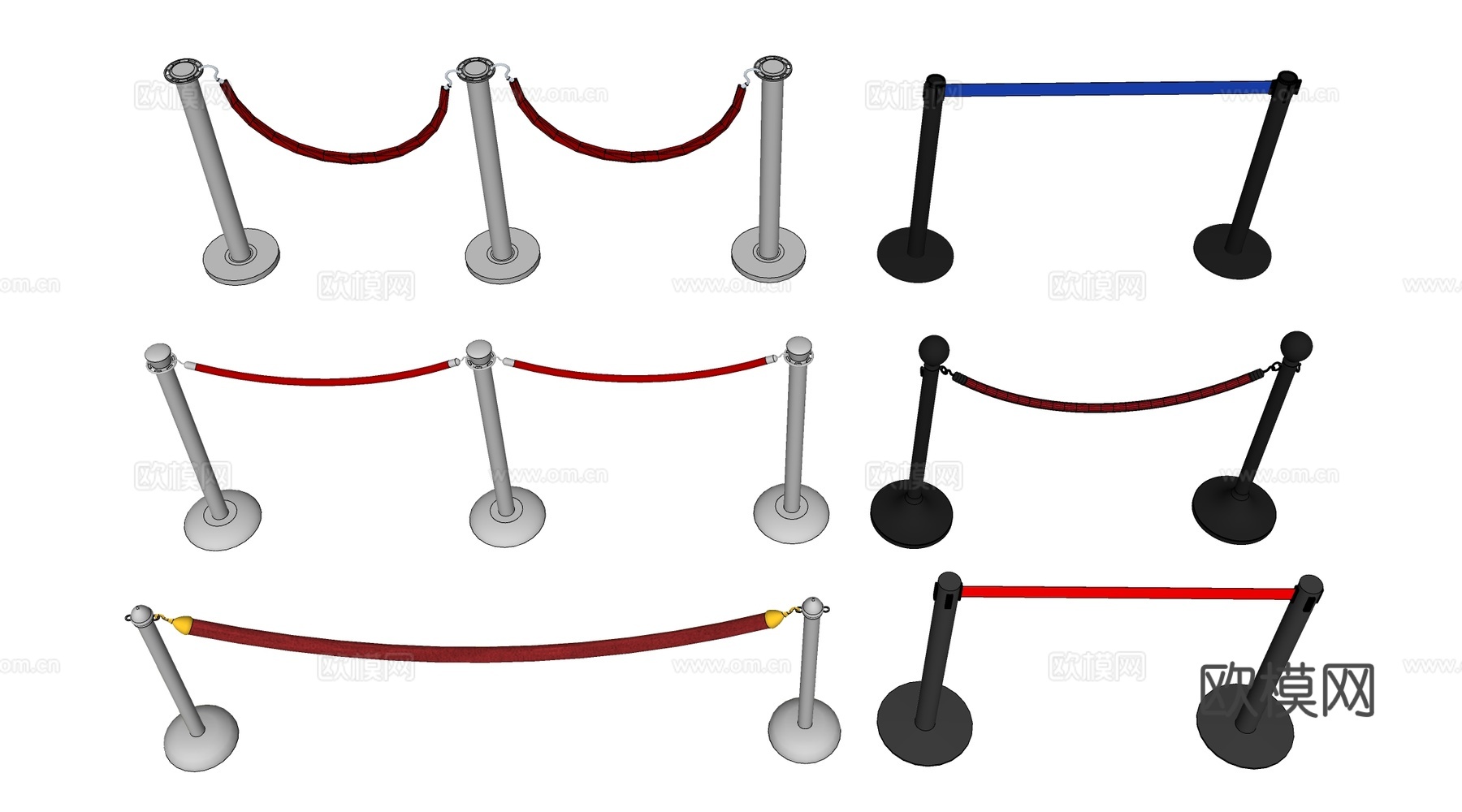 现代伸缩隔离带 警戒线 伸缩围栏 护栏su模型
