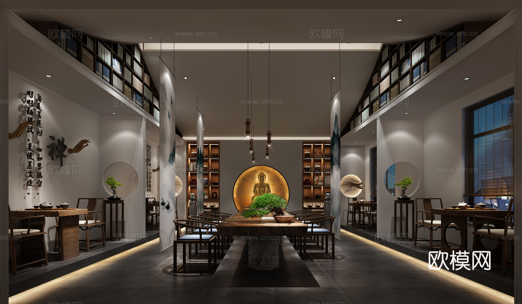 新中式茶室模型3d模型下载（渲染图2）