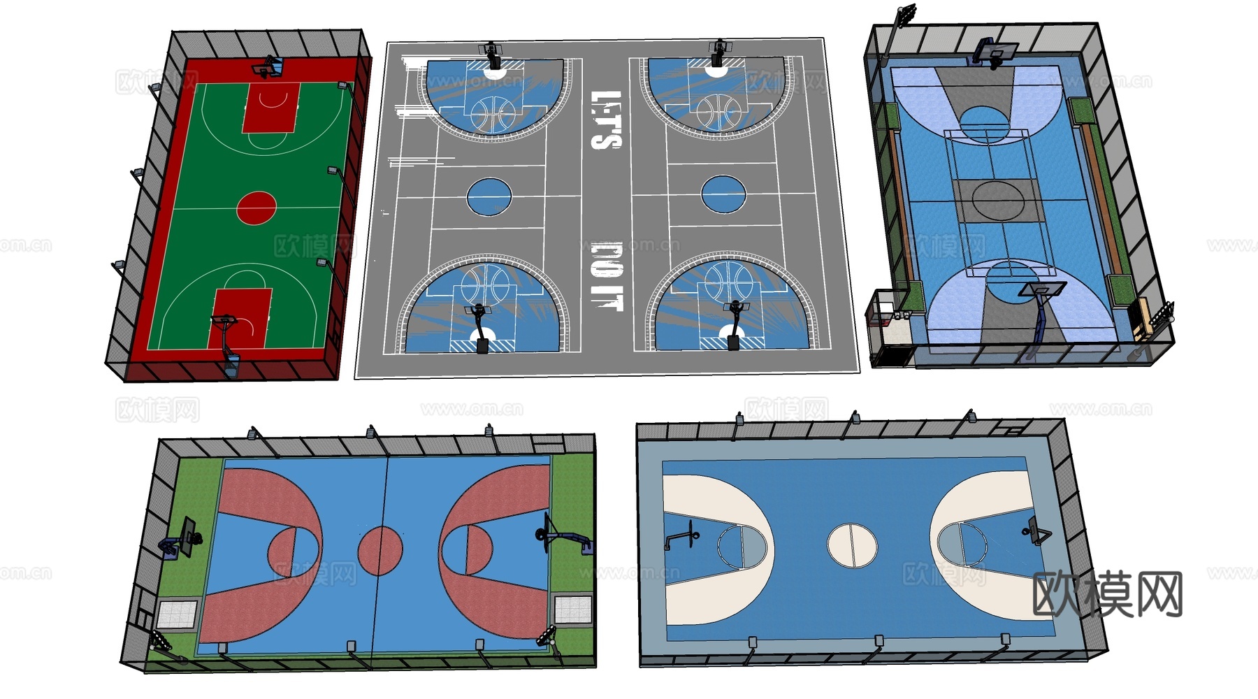 现代篮球场 运动场 球场su模型