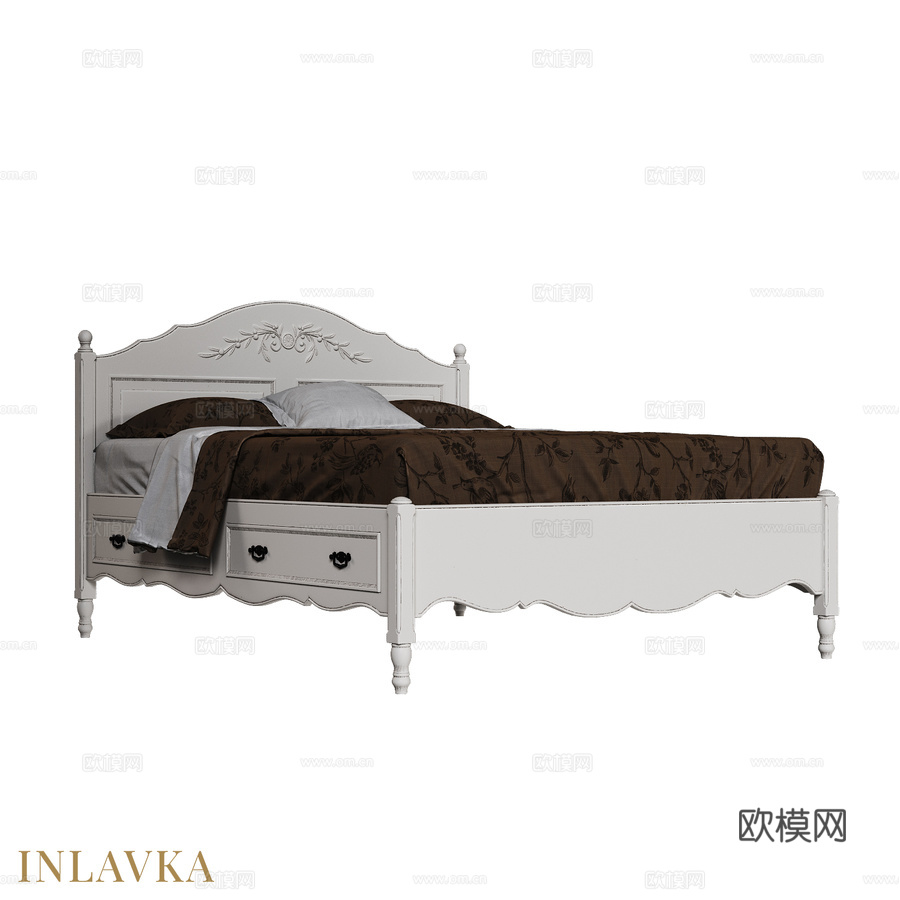 OM床160x200经典风格四抽屉款3d模型下载