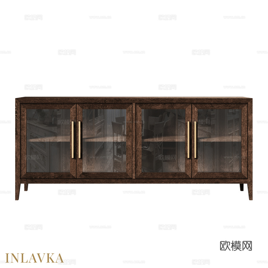 OM极简风格四门玻璃餐边柜3d模型下载