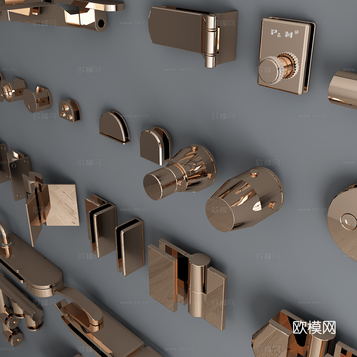 新中式五金件玻璃门夹拉手3d模型3d模型下载（渲染图4）