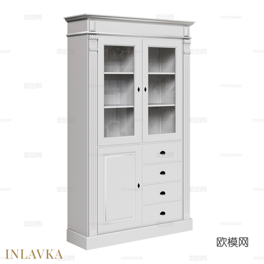OM经典三门四抽展示柜3d模型下载