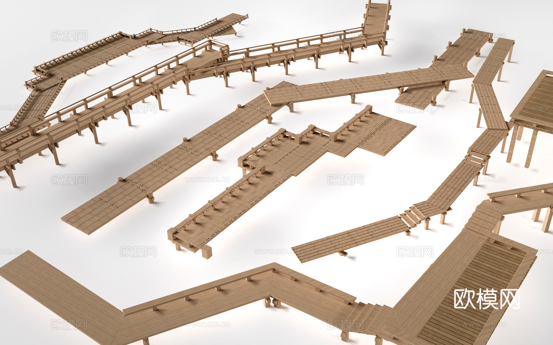 现代木栈道 栈桥 观景平台su模型