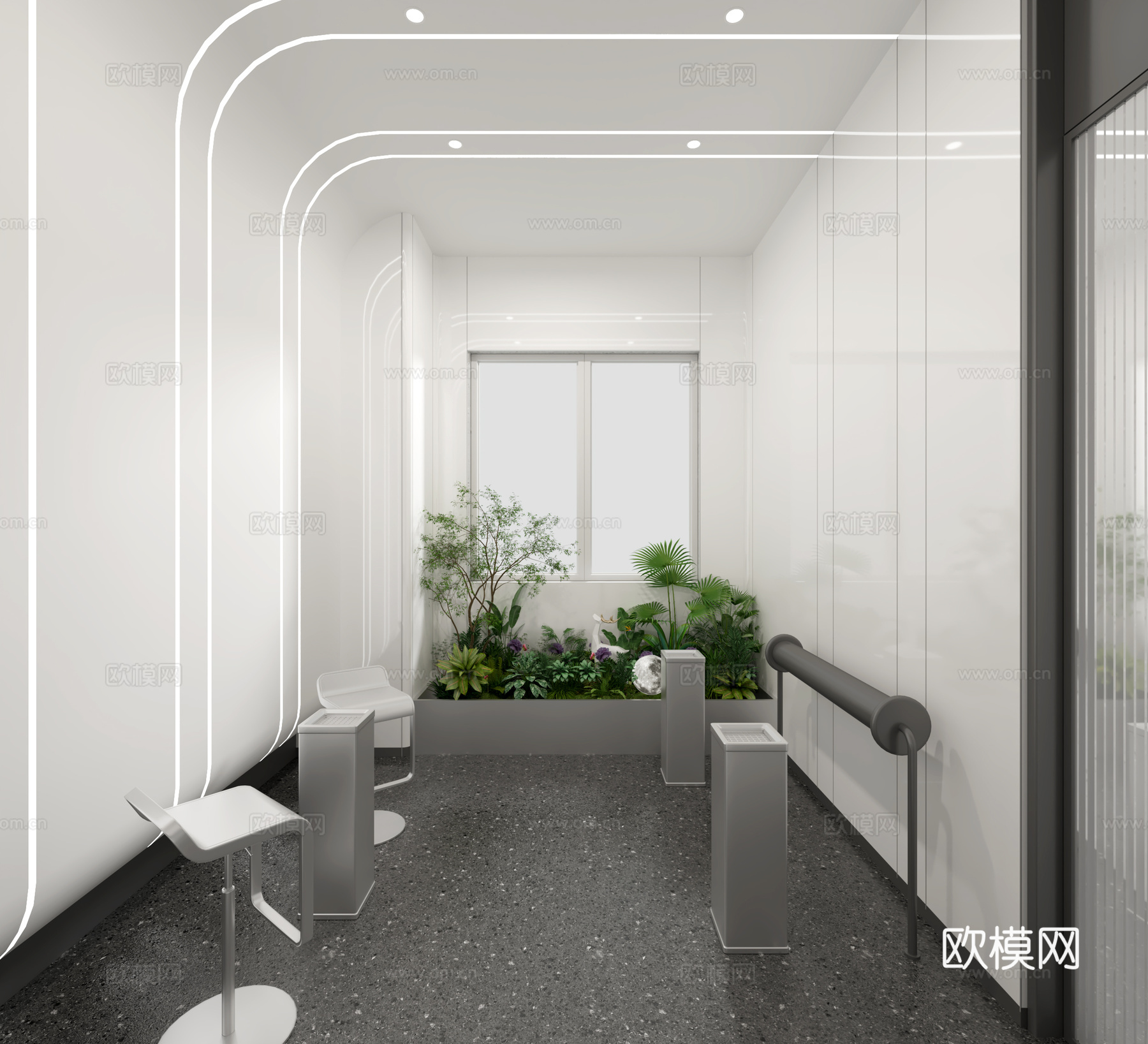 卫生间吸烟室3d模型下载（渲染图1）