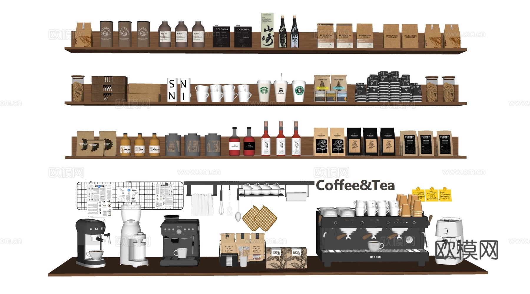 现代咖啡展架 咖啡用品 咖啡豆 咖啡机su模型