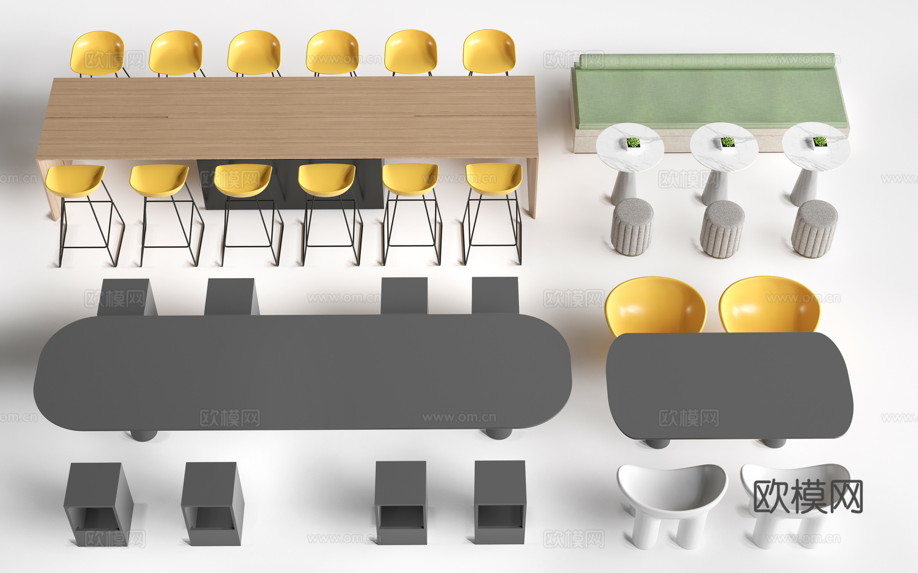 现代茶水间桌椅 公司休息区桌椅 吧台桌椅 休闲桌椅su模型