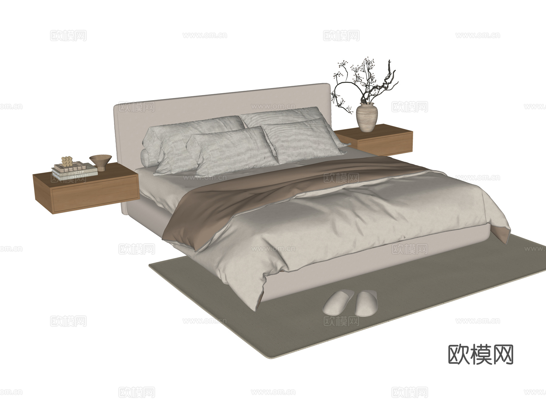 现代双人床su模型