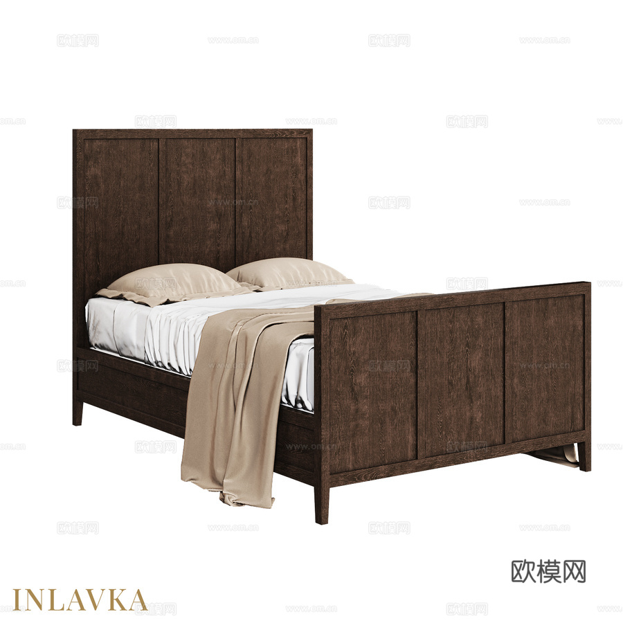 OM床140x200配高脚板，简约风格3d模型下载