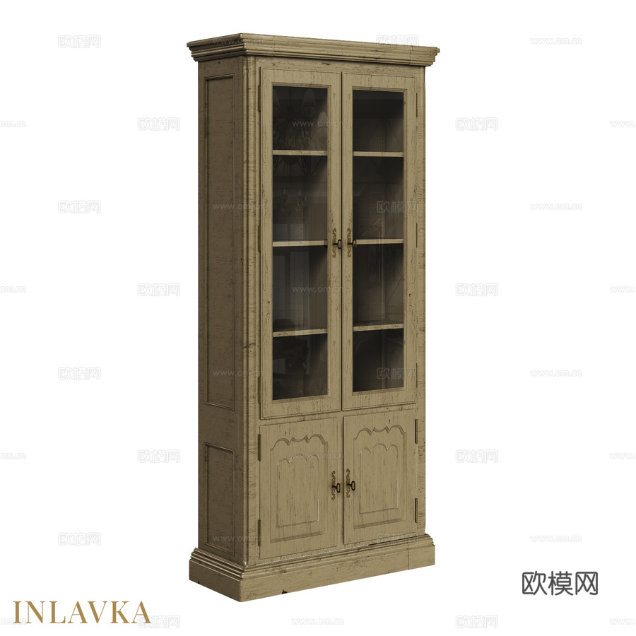 OM经典风格玻璃门书柜3d模型