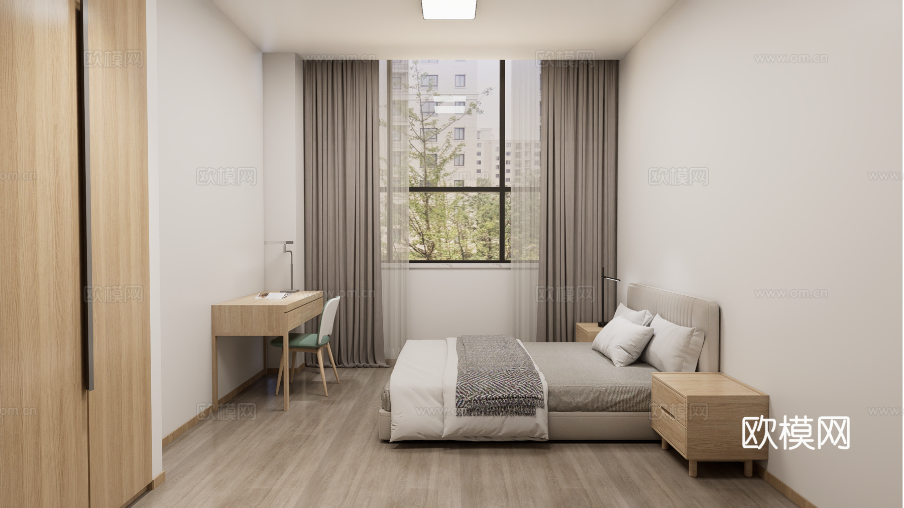 现代简约单人宿舍su模型
