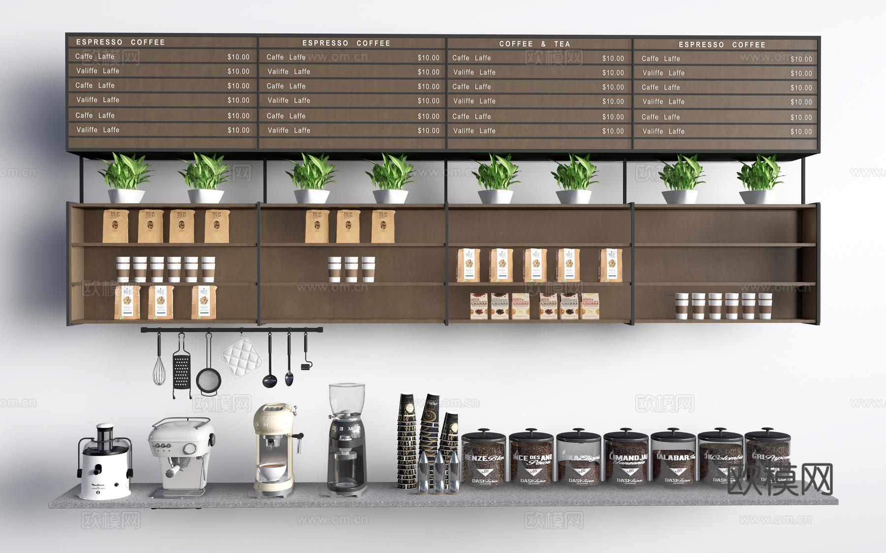 现代咖啡展架 咖啡用品 咖啡豆 咖啡机su模型
