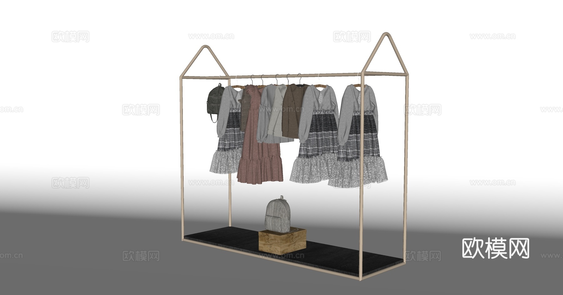 简约陈列架 服装店道具 屋顶造型展示架  童装展示架  金属su模型