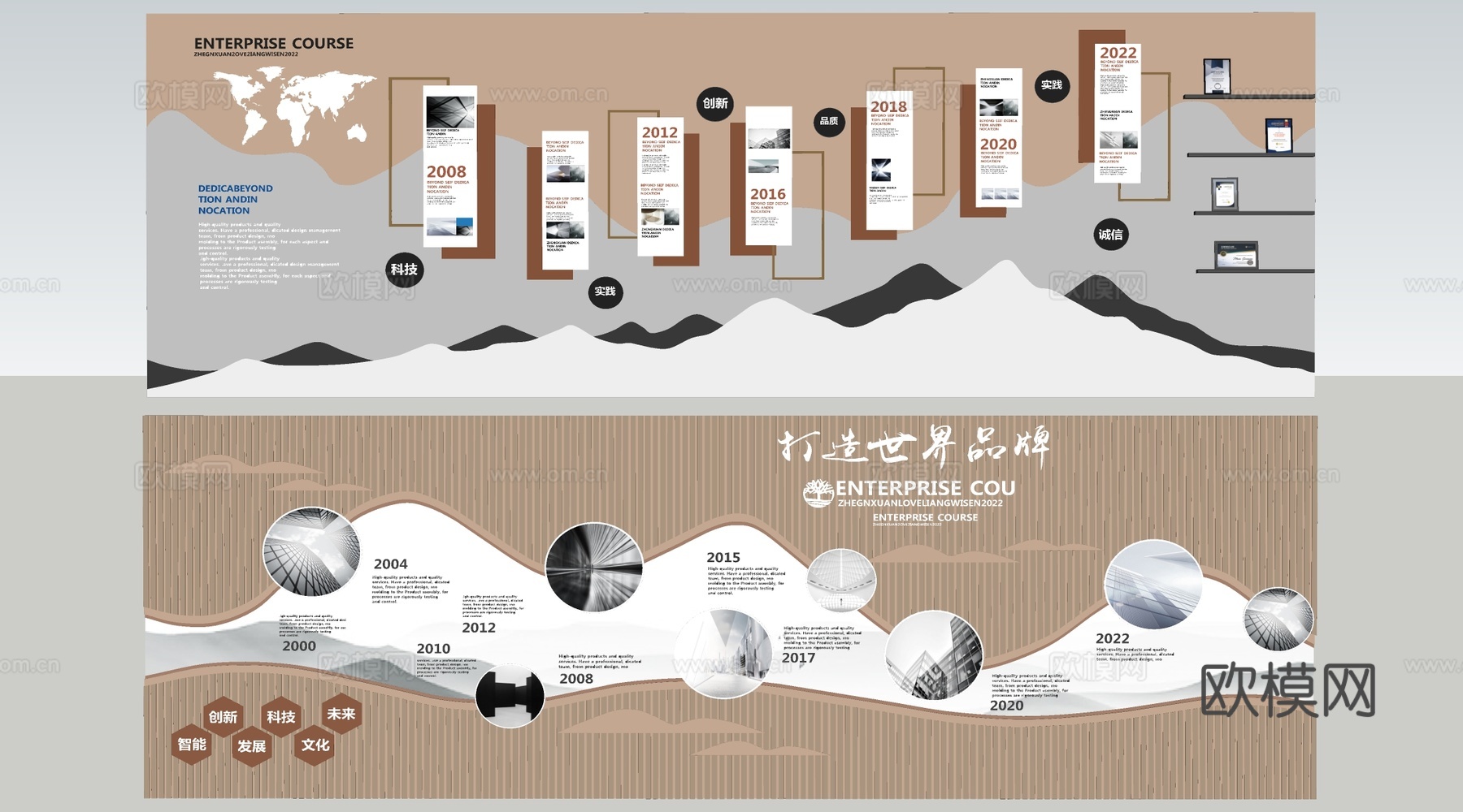 现代发展历程墙 公司形象墙 公司背景墙 展厅展板su模型