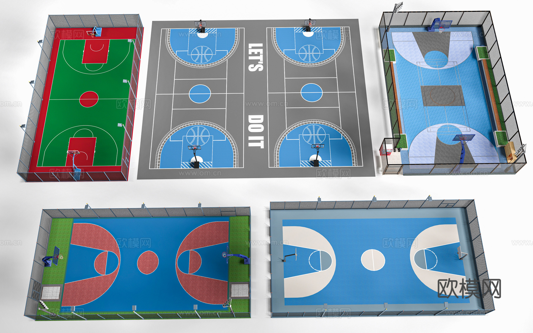 现代篮球场 运动场 球场su模型
