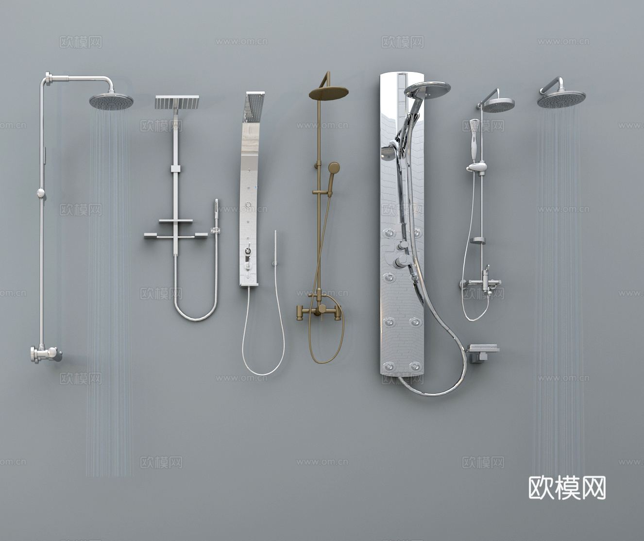 现代花洒组合3d模型下载（渲染图1）