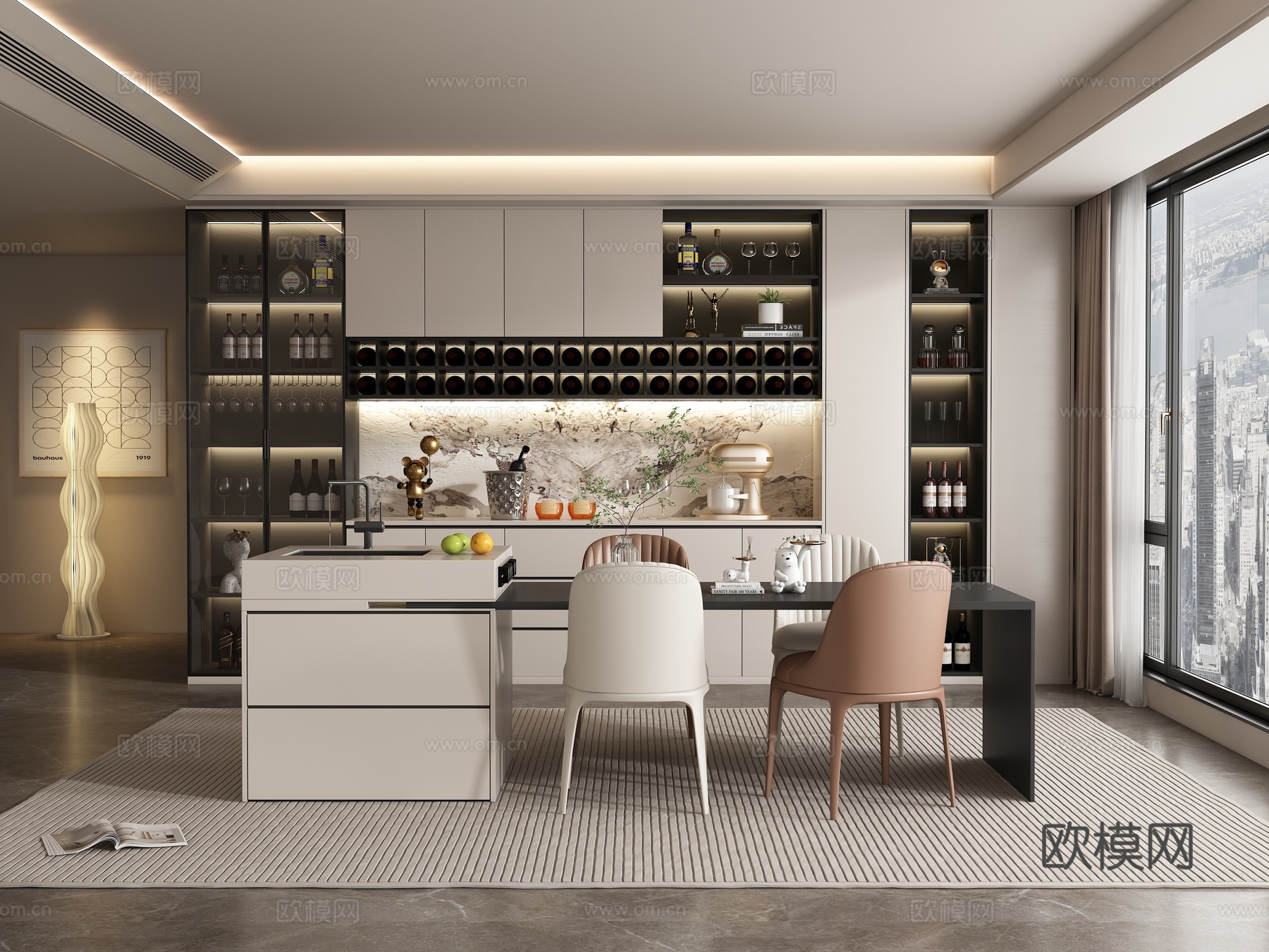 现代岛台餐厅3d模型下载