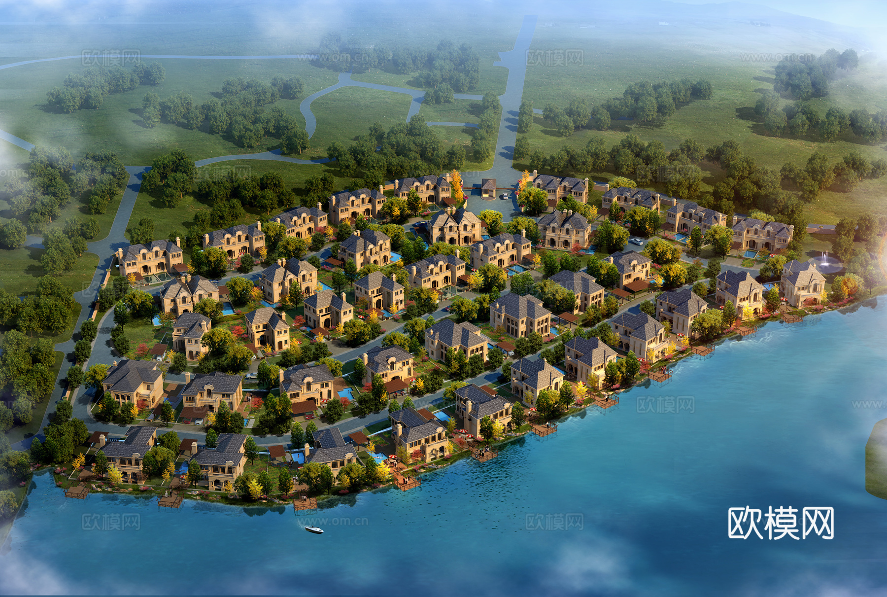 鸟瞰图 别墅外观 小区分布外观3d模型下载（渲染图1）
