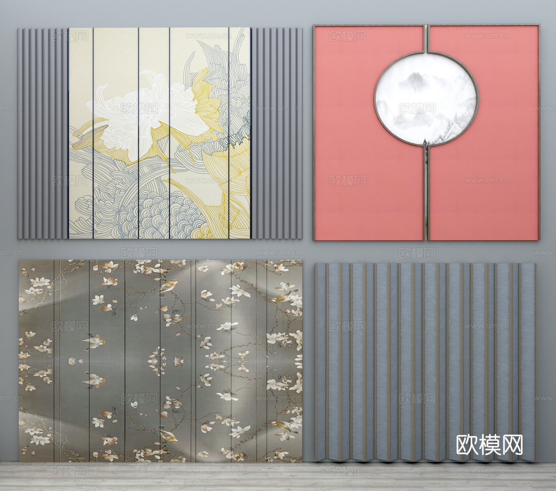 新中式软包 床头软包 软包背景 床头背景 背景墙3d模型下载（渲染图2）