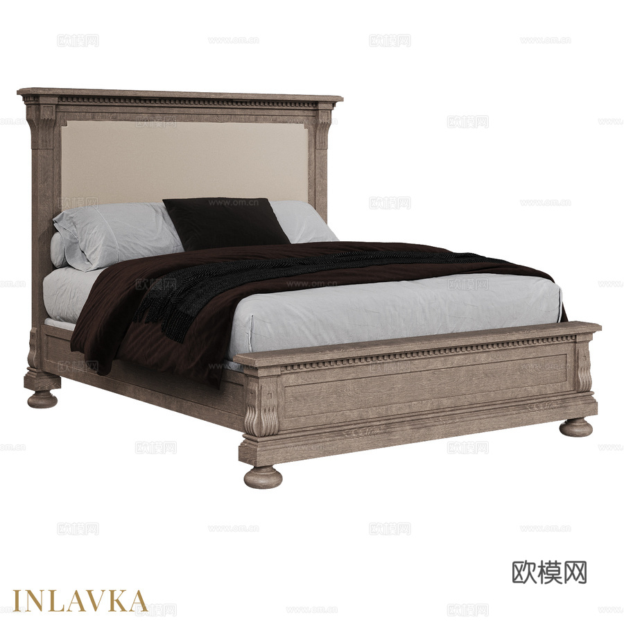 OM 床 160x200，低脚板，软饰边，美式风格3d模型下载
