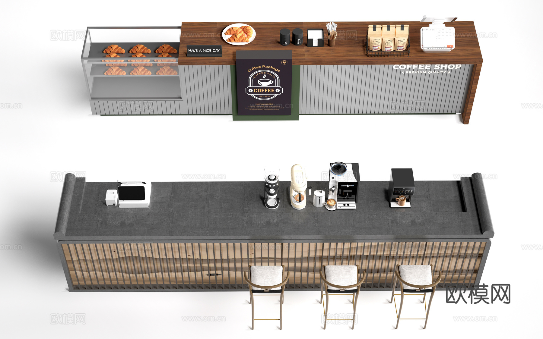 现代咖啡吧台收银台 操作台 服务台su模型