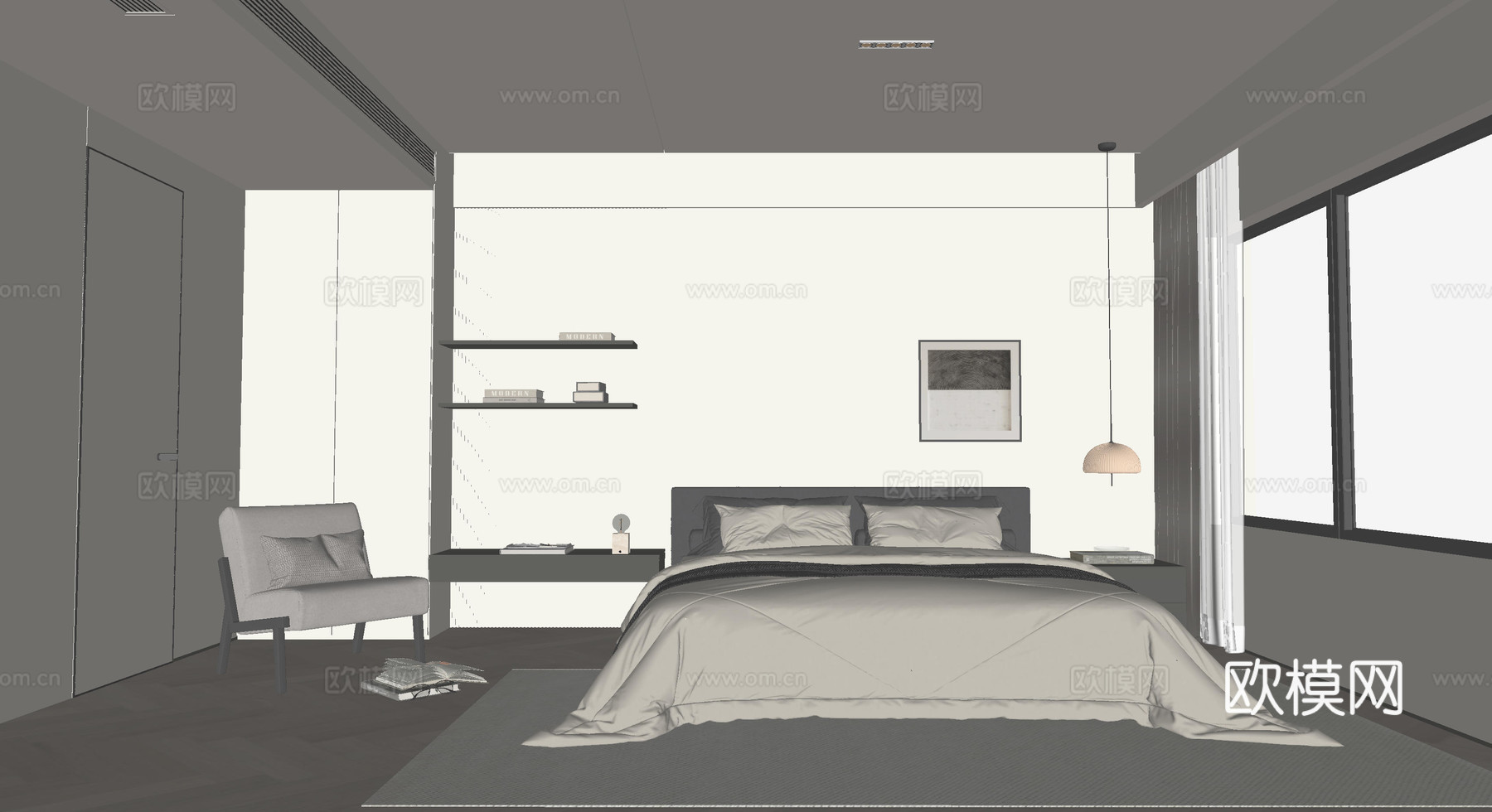 现代卧室su模型