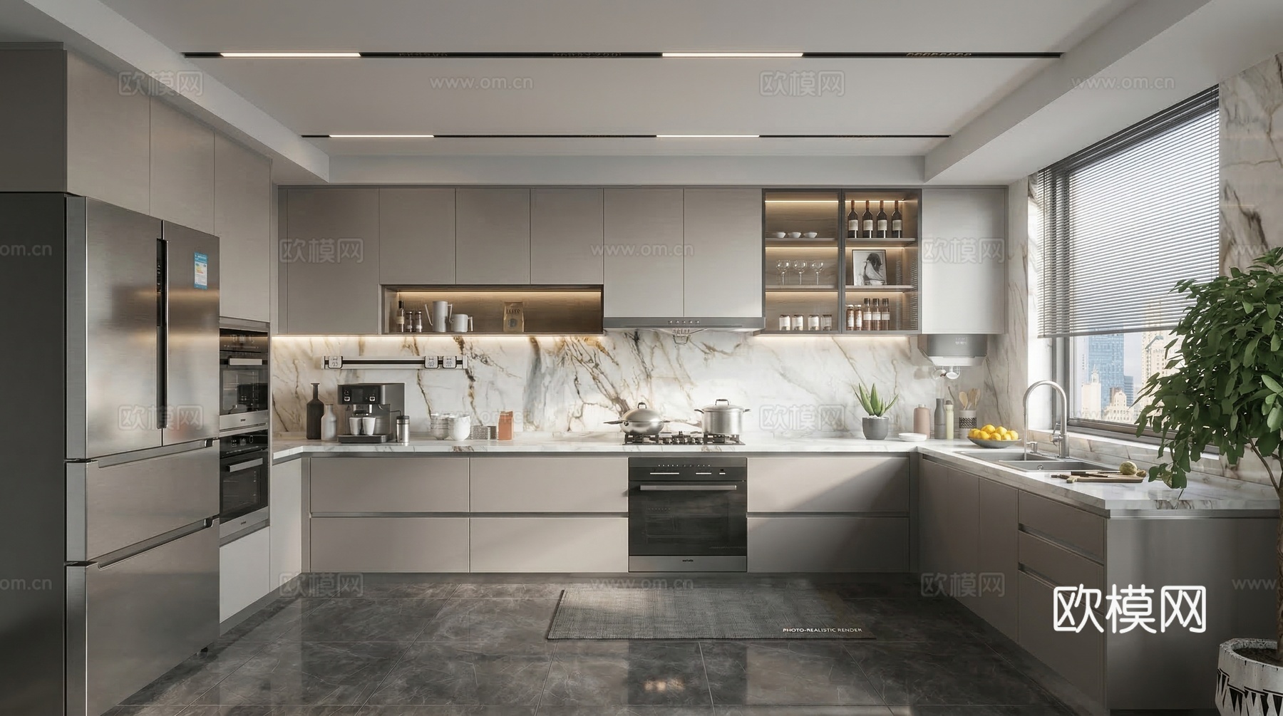 现代家居封闭厨房su模型