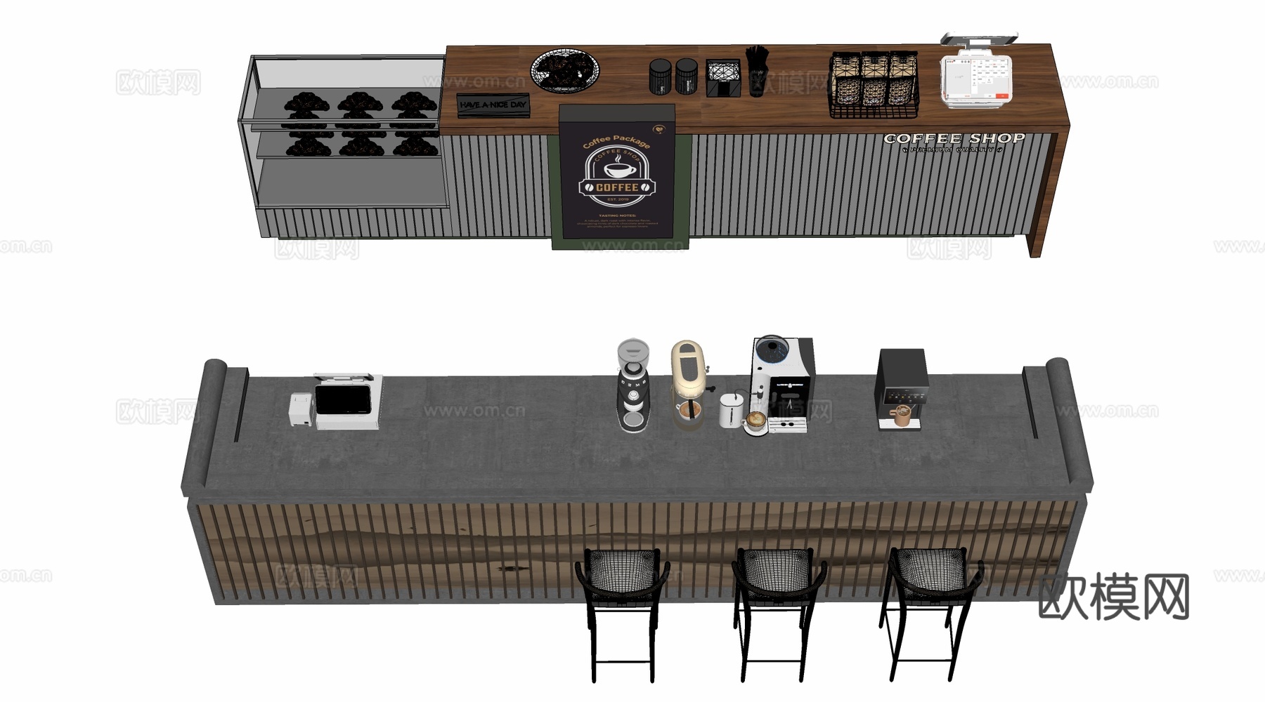 现代咖啡吧台收银台 操作台 服务台su模型