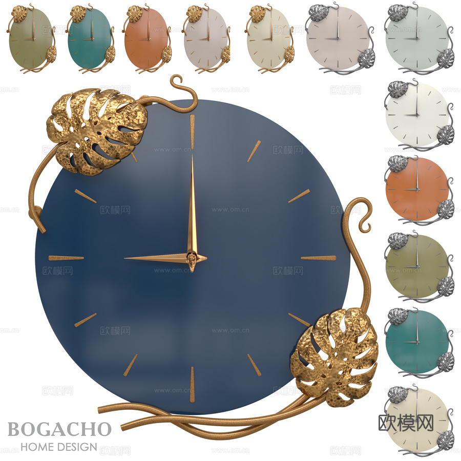 壁钟 龟背竹色彩款3d模型下载