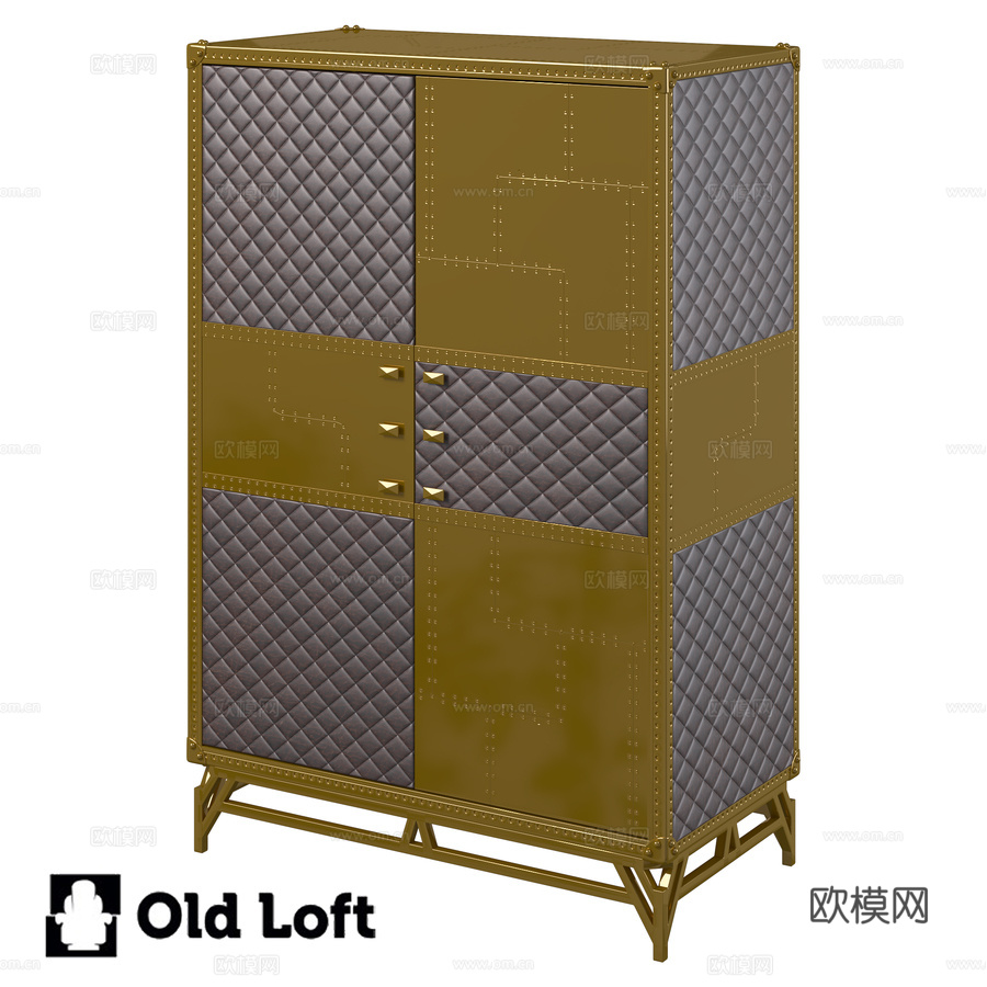 OM 书柜 金色钢材与皮革3d模型下载