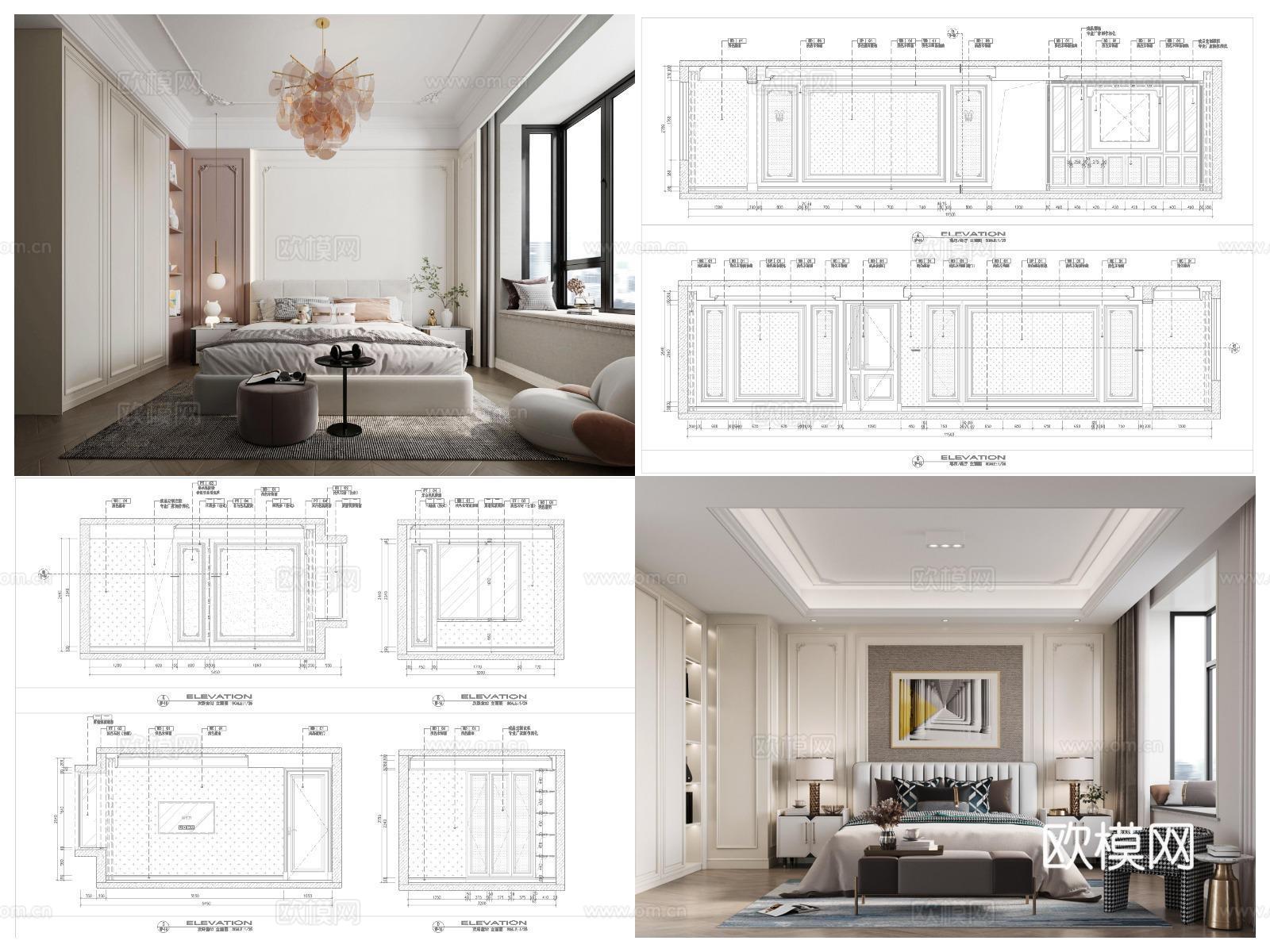 10套法式样板间 别墅 大平层 最新施工图效果图合集cad施工图下载（渲染图3）