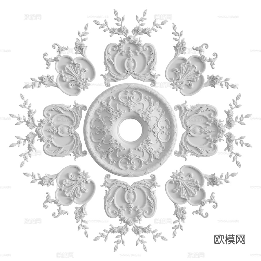 带灰泥装饰的玫瑰花饰 106号3d模型下载