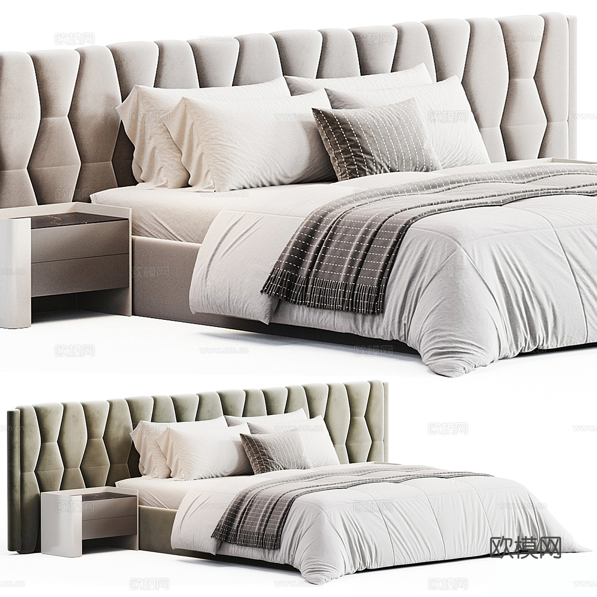 现代双人床su模型