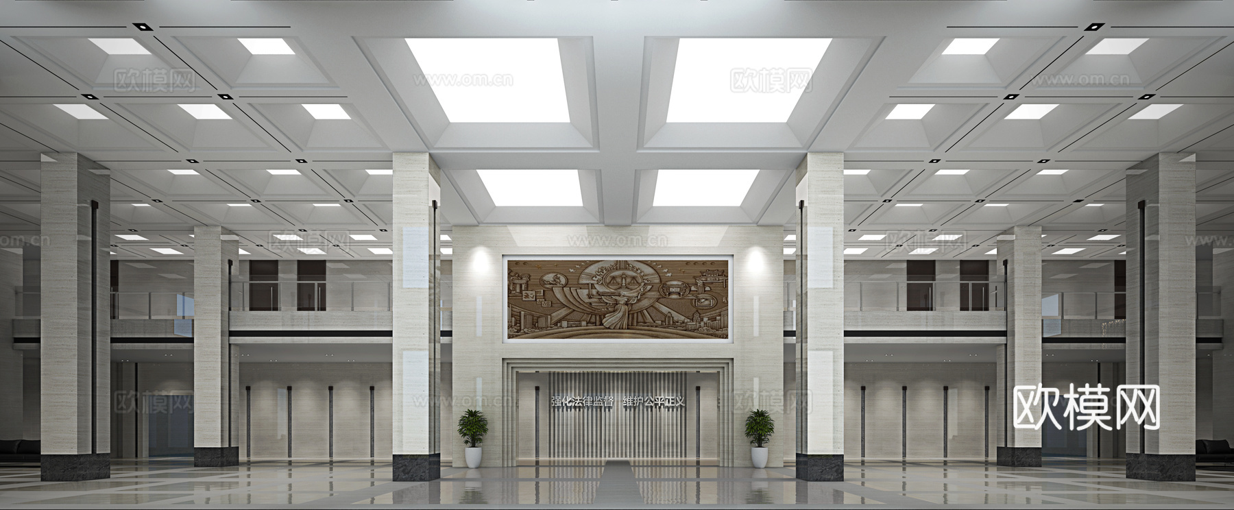现代机关办公大厅3d模型下载（渲染图3）