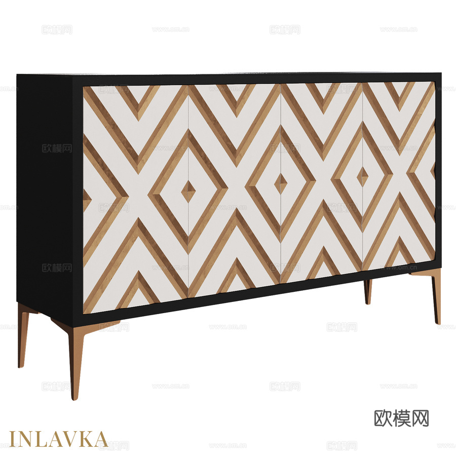 OM菱形纹四门设计款三抽屉柜3d模型下载