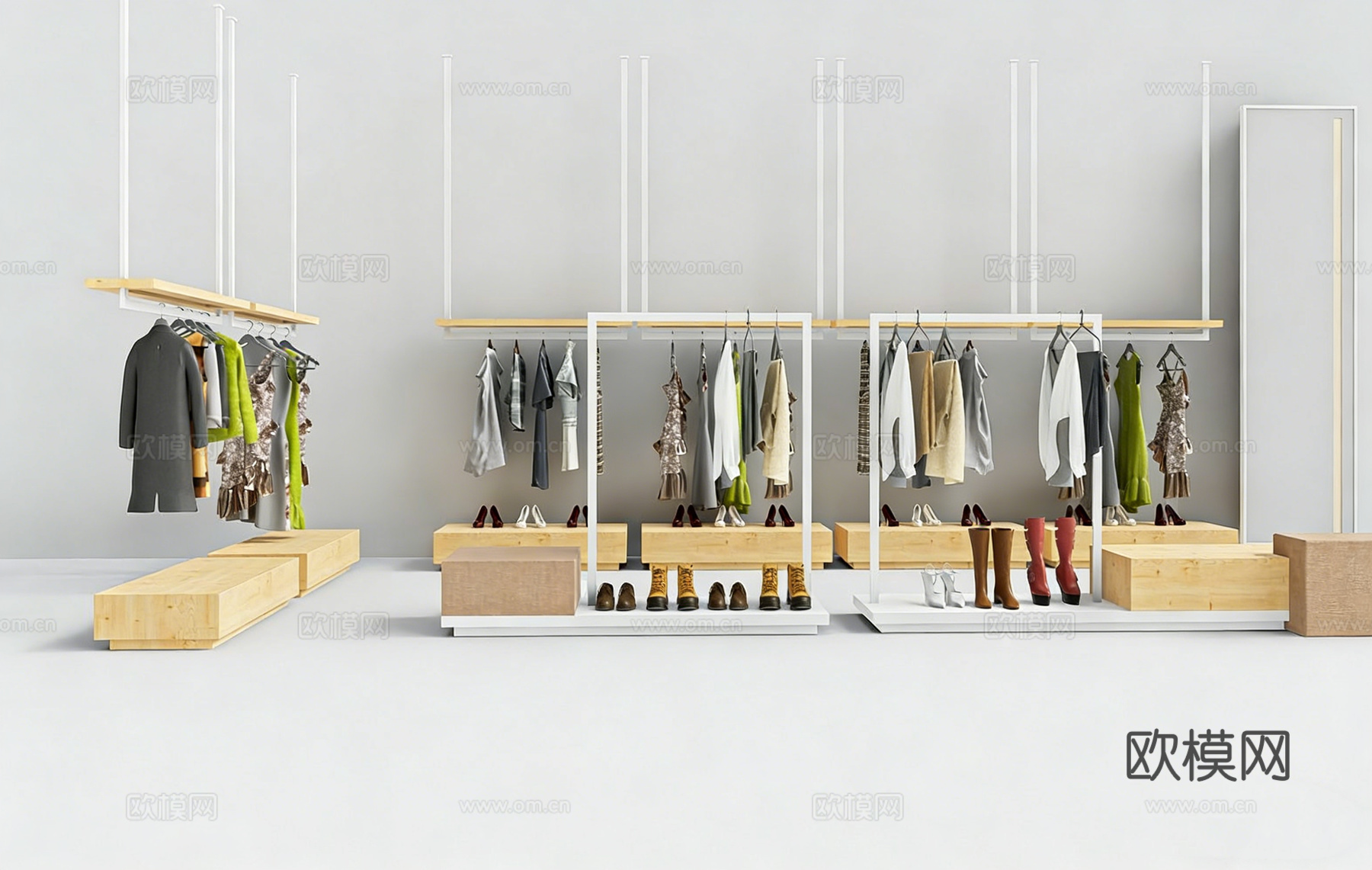 ​ 现代简约服装店 买手店 展示架陈列台 服装鞋子 ​ 木质su模型
