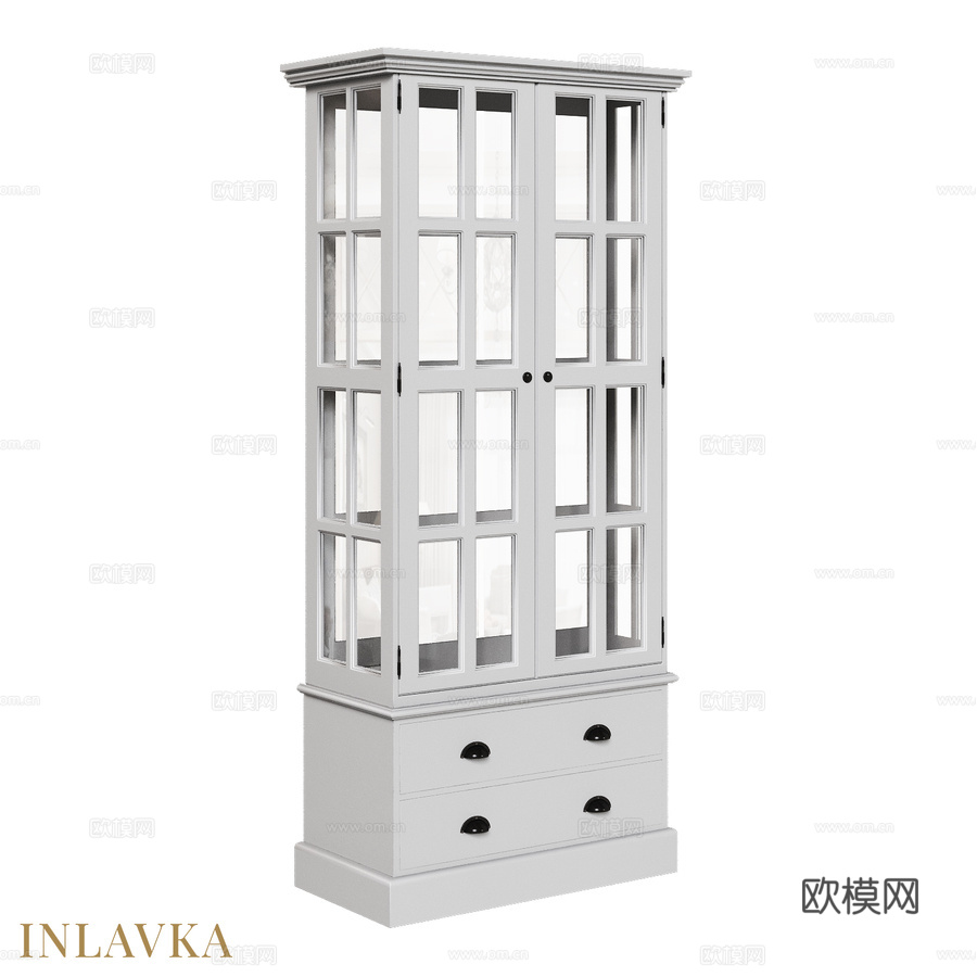 OM双门展示柜配两只窄抽屉3d模型