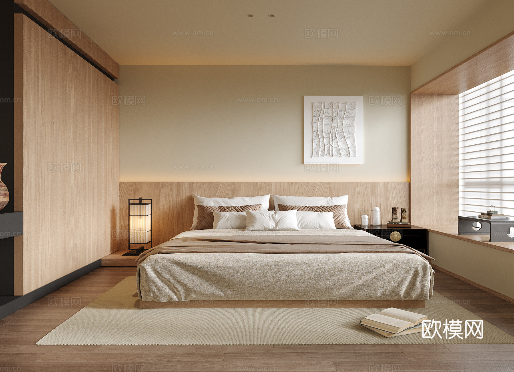 现代卧室 双人床su模型