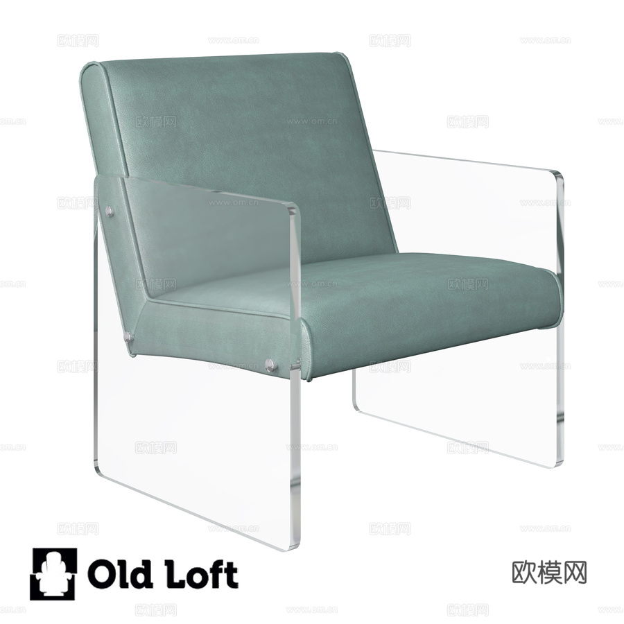 OM扶手椅 立体主义蓝，亚克力扶手3d模型下载