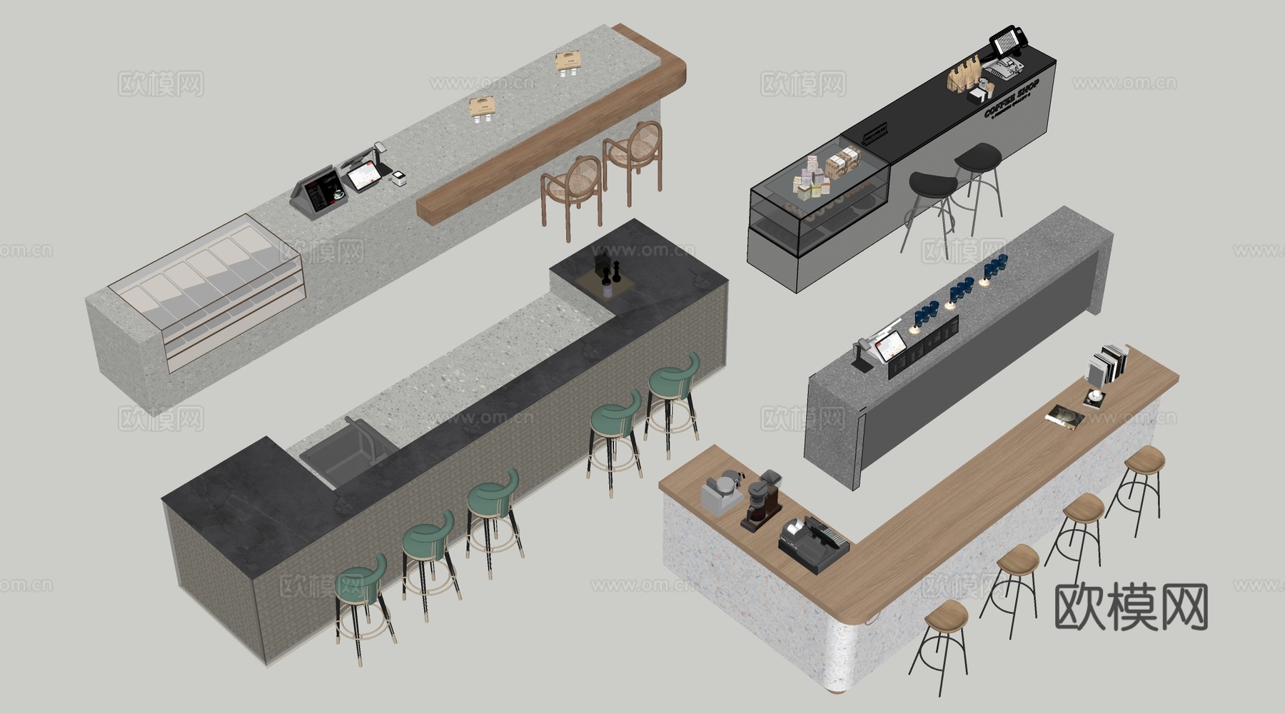现代咖啡吧台收银台 操作台 服务台su模型