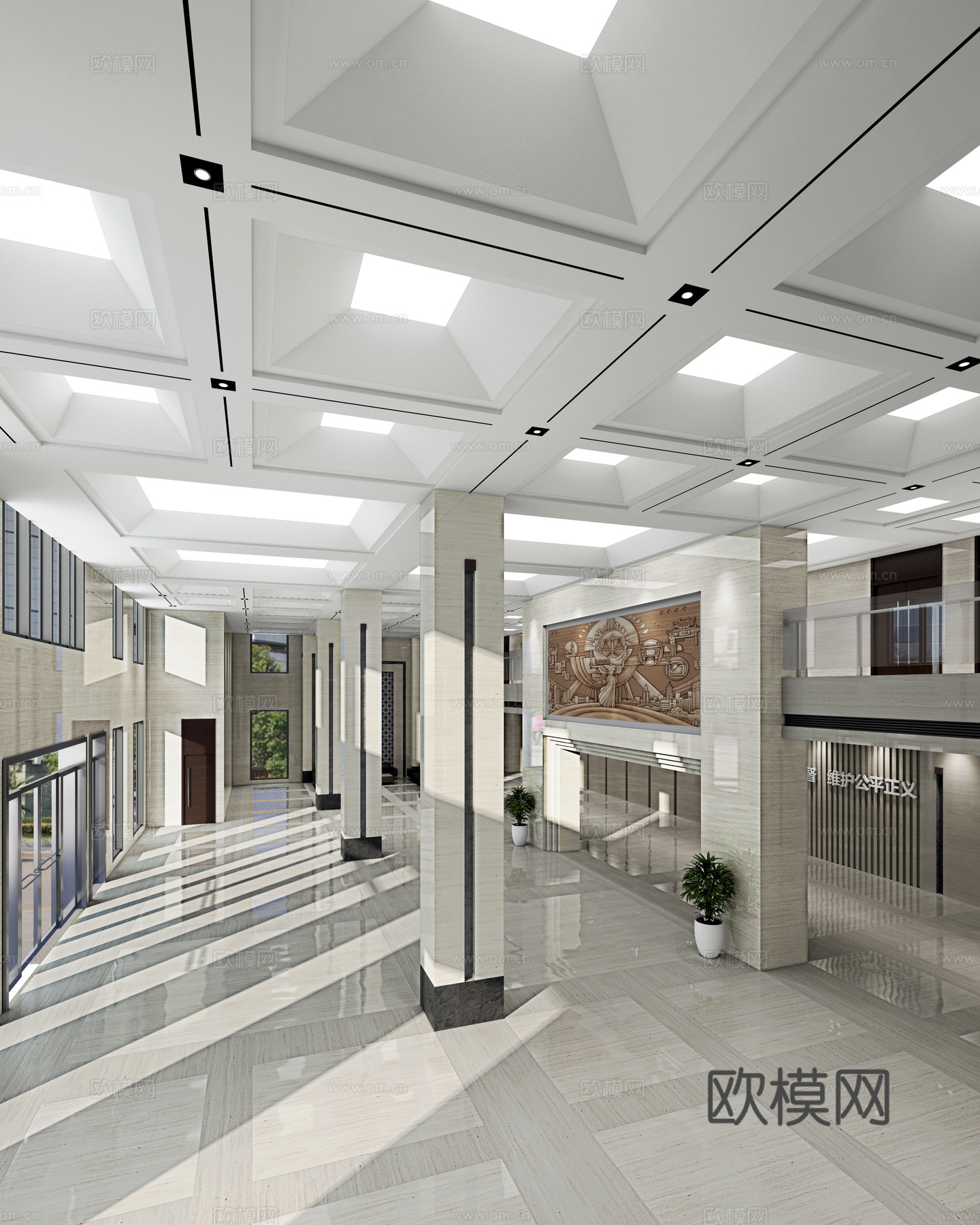 现代机关办公大厅3d模型下载（渲染图1）