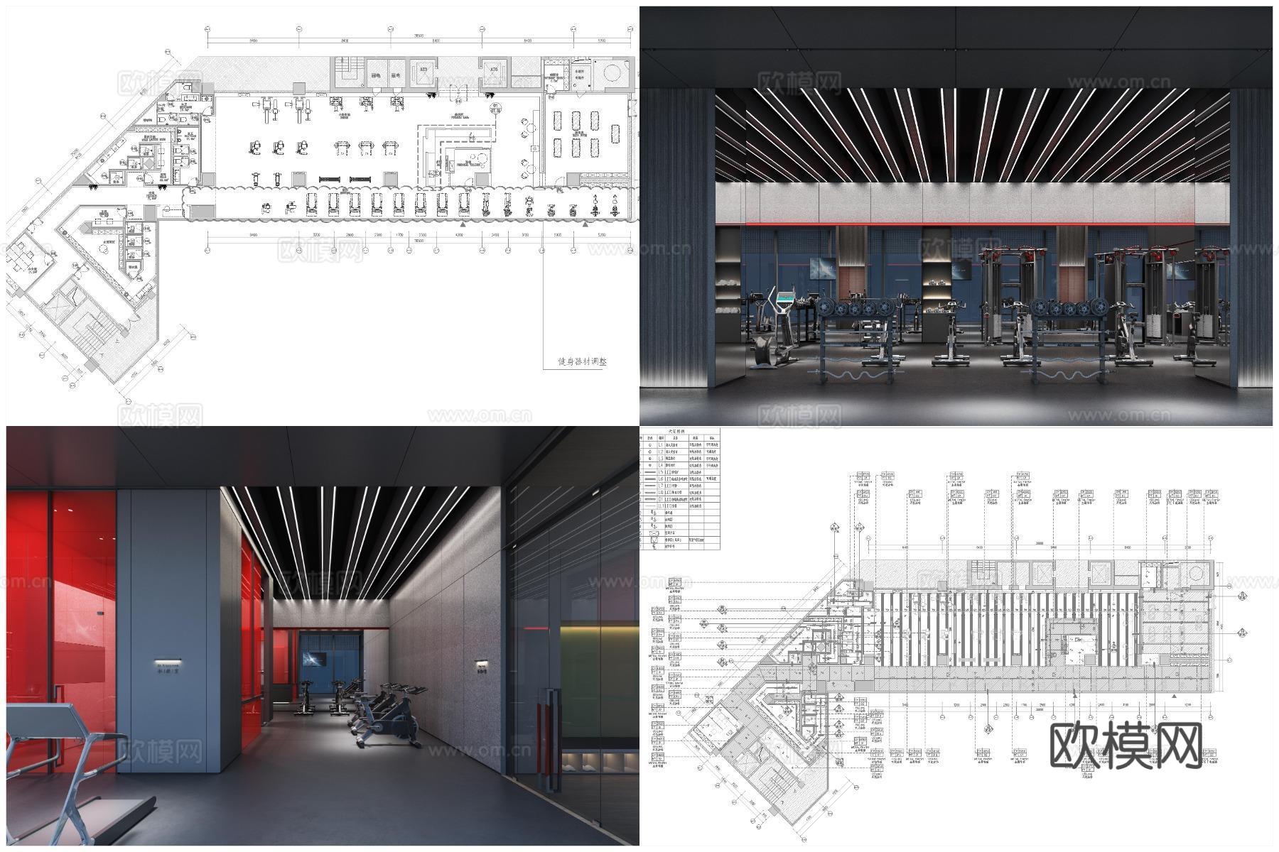 8套高档健身房 最新施工图 效果图合集cad施工图下载（渲染图2）