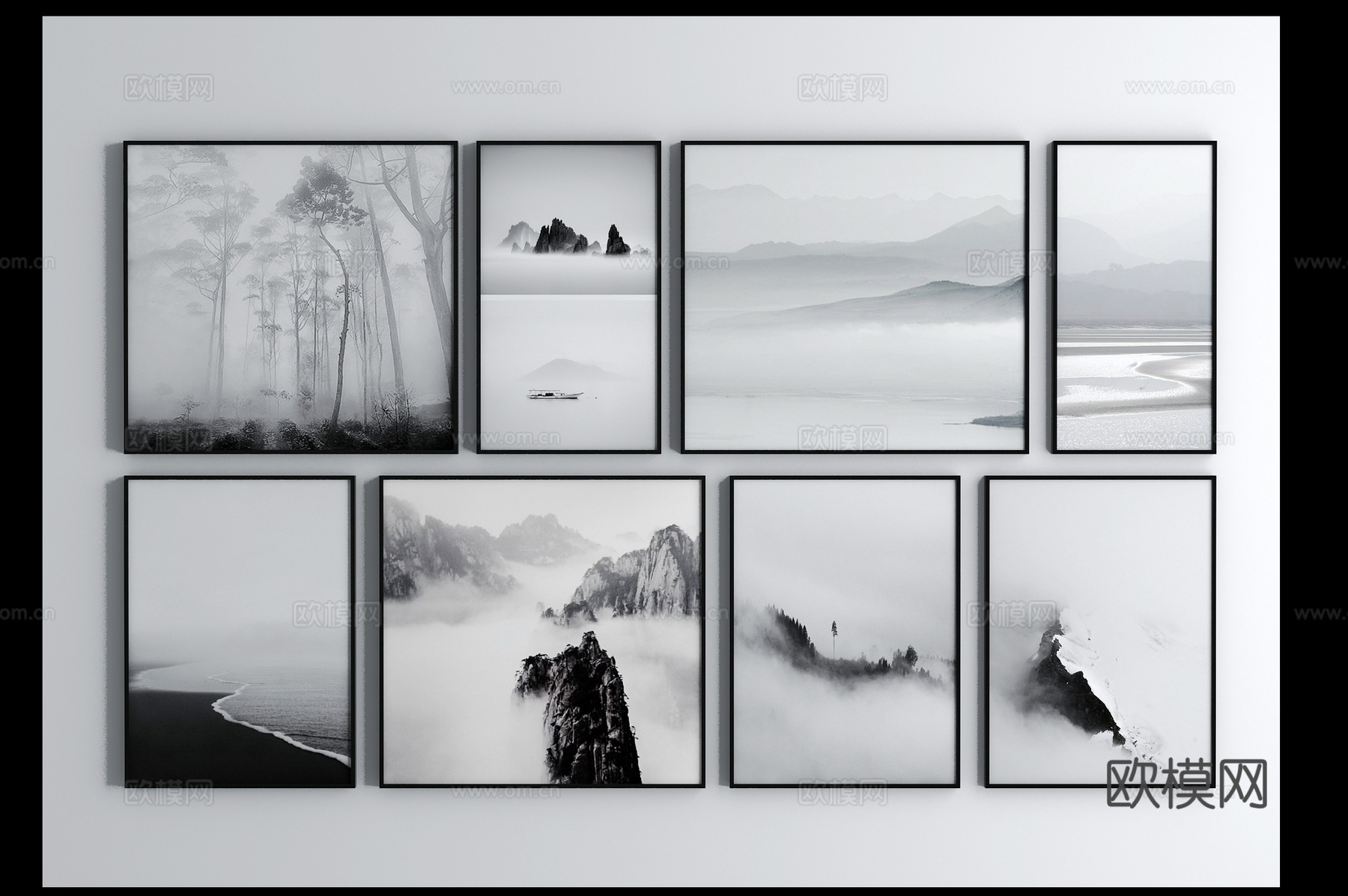 现代装饰画 黑白装饰画 画3d模型下载（渲染图1）