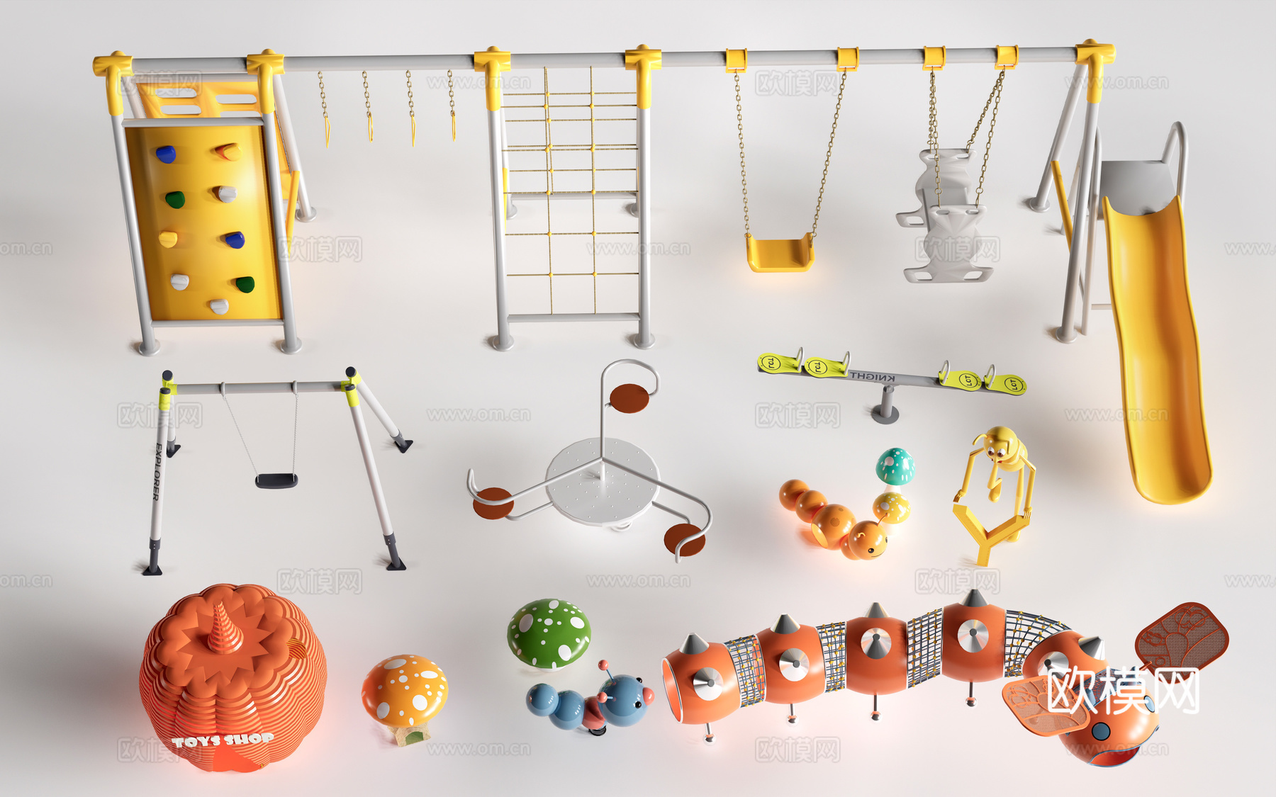 现代儿童游乐器材 户外秋千 儿童游乐设施su模型