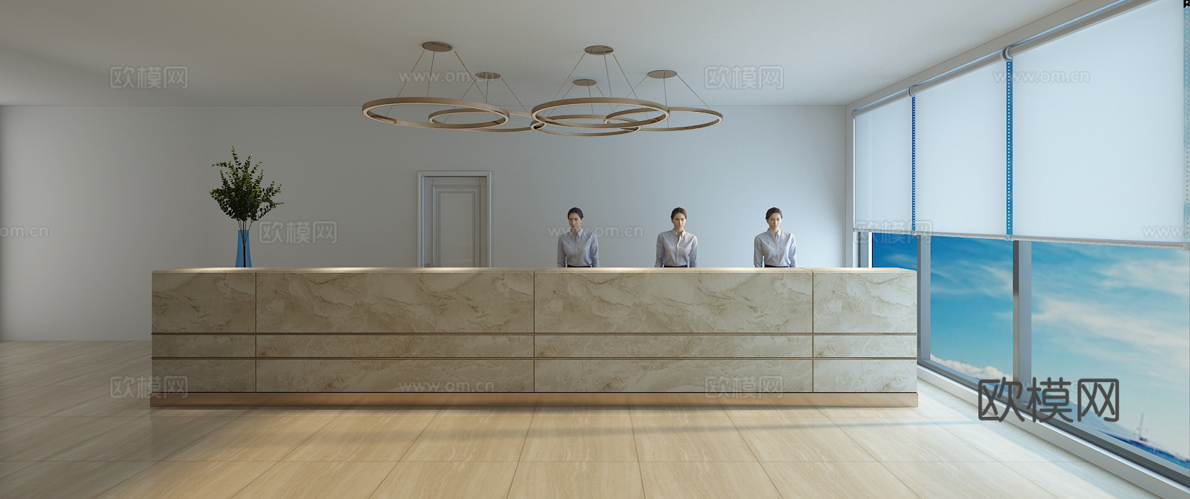 现代简约理石前台 接待 金属吊灯3d模型下载（渲染图2）