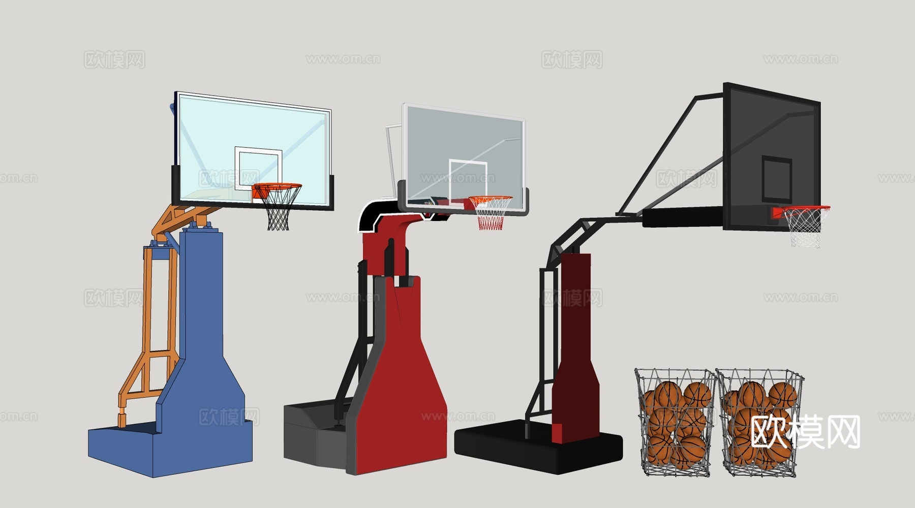 现代篮球架 篮球框su模型